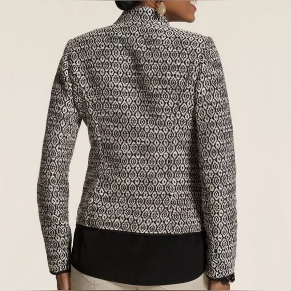 Chico’s Diamond Jacquard Moto Jacket Black/White - Women's Size 1/ Medium/ 8 - Picture 2 of 13